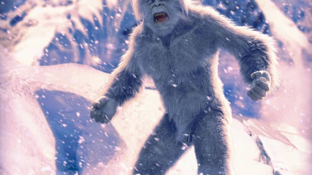 Illustration of the legendary Yeti, a wild snowman in the frozen Himalayan mountains.