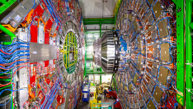 a colorful, highly mechanical section of the Large Hadron Collider