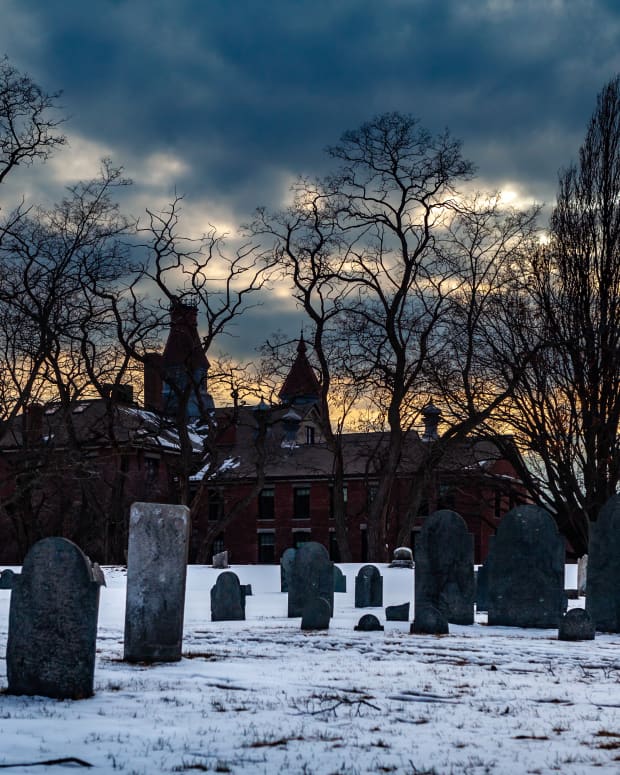 Salem, MA cemetery at dusk