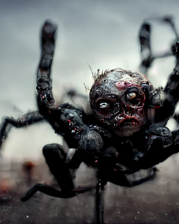 a scary looking fabricated zombie spider looking monster