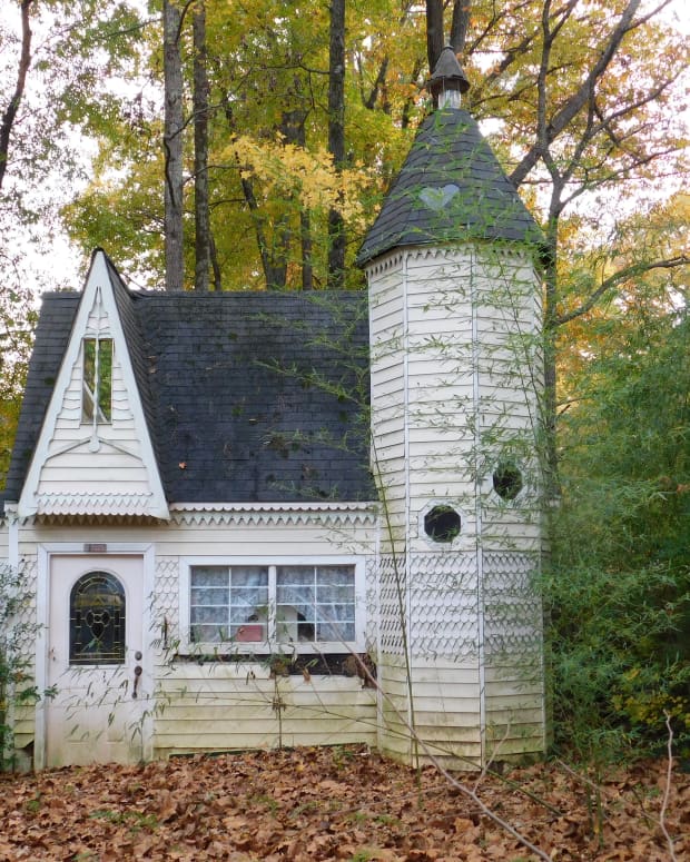 a haunted dollhouse in the woods